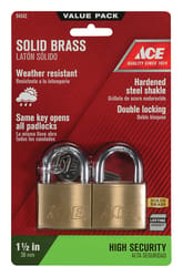Ace 1-5/16 in. H X 1-1/2 in. W X 17/32 in. L Brass Double Locking Padlock