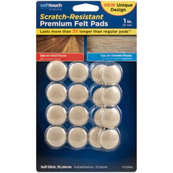 Softtouch Felt Self Adhesive Protective Pad Beige Round 1 in. W X 1 in. L 16 pk