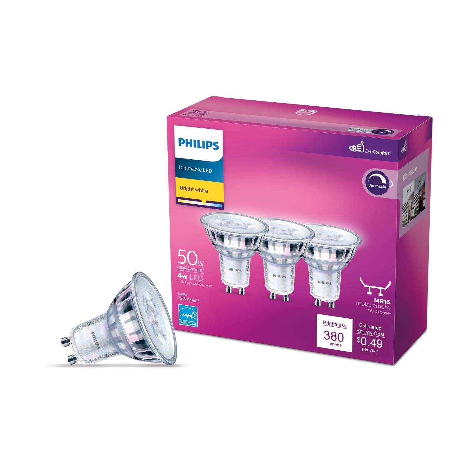 Philips MR16 GU10 LED Bulb Bright White 50 Watt Equivalence 3 pk Ace