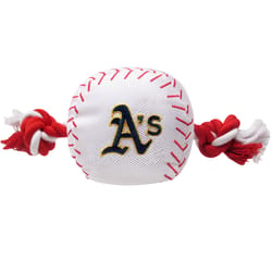 Pets First MLB Red/White Nylon Oaklands Athletics Baseball Tug Dog Toy 1 pk