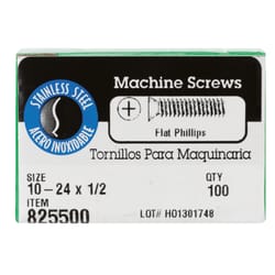 HILLMAN No. 10-24 Ga. X 1/2 in. L Phillips Flat Head Stainless Steel Machine Screws 100 pk