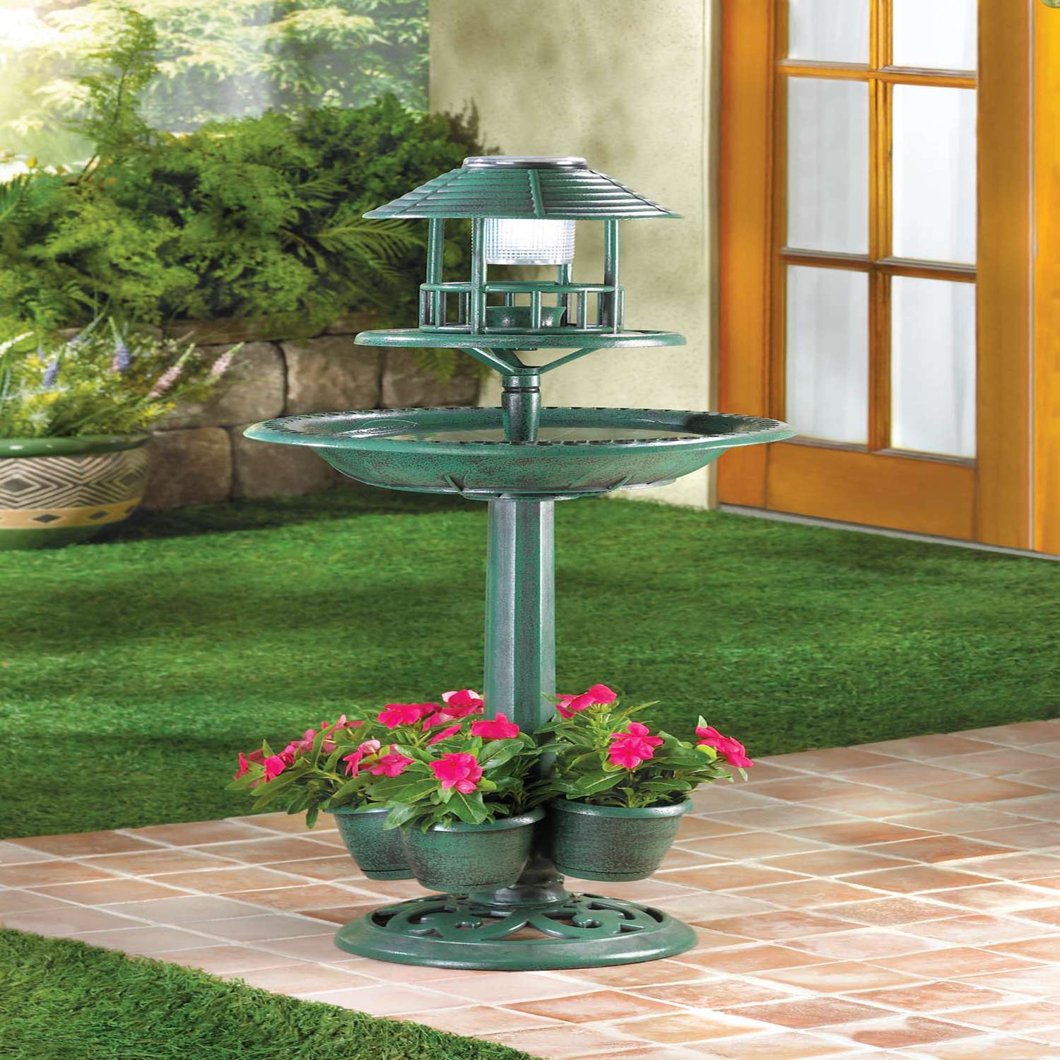 Summerfield Terrace Green Plastic 36.5 in. Lantern and Planter Bird