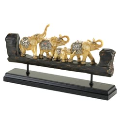 Accent Plus 7.75 in. H X 13.5 in. L Ivory/Brown Poly Resin Carved Band Of Elephants