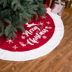 Glitzhome Red/White Merry Christmas Tree Skirt 0.59 in.