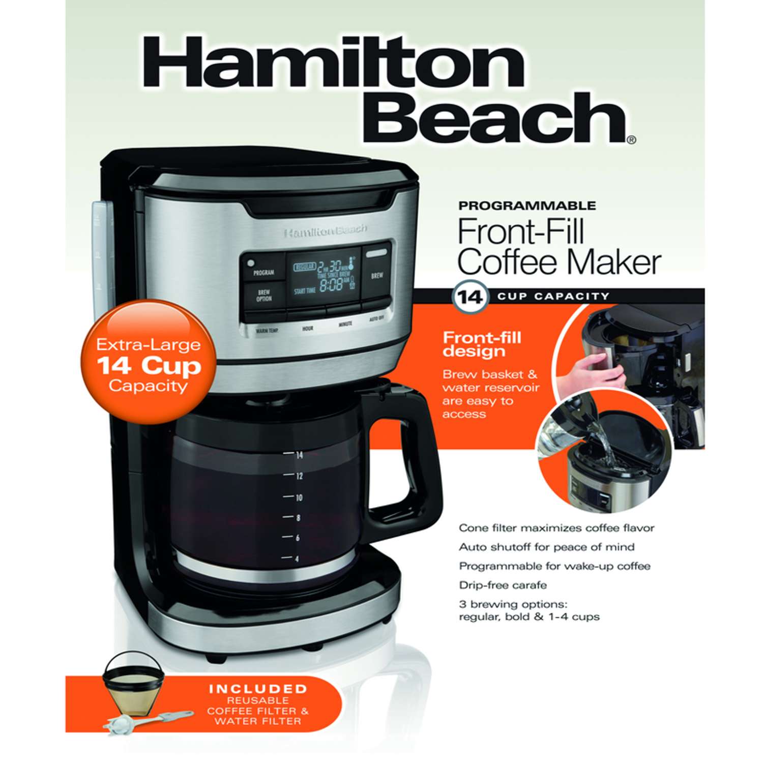 Hamilton Beach 12 cups Black/Silver Coffee Maker Easy To Clean 3 Brew  Options