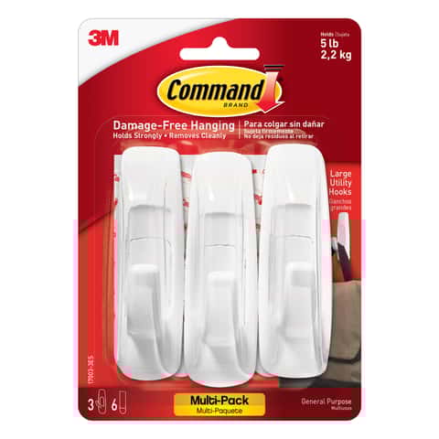 3M Command White Utility Hooks 5 lb 3 pk 3M Command White Utility Hooks 5 lb 3 pk