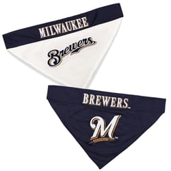 Pets First Black/White Milwaukee Brewers Cotton/Nylon Dog Collar Bandana Small/Medium