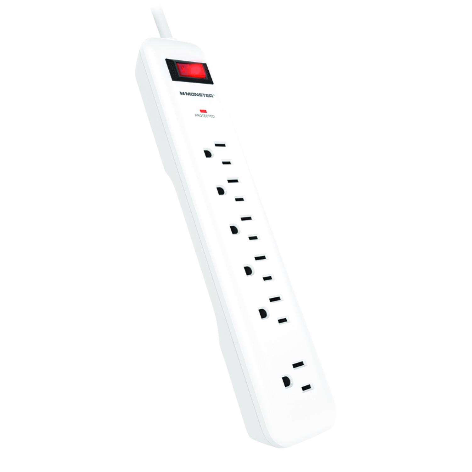 2.5ft Extension Cord w/ 6 Outlet Power Strip White