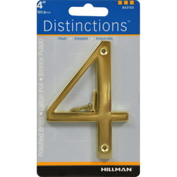 HILLMAN Distinctions 4 in. Gold Zinc Die-Cast Screw-On Number 4 1 pc