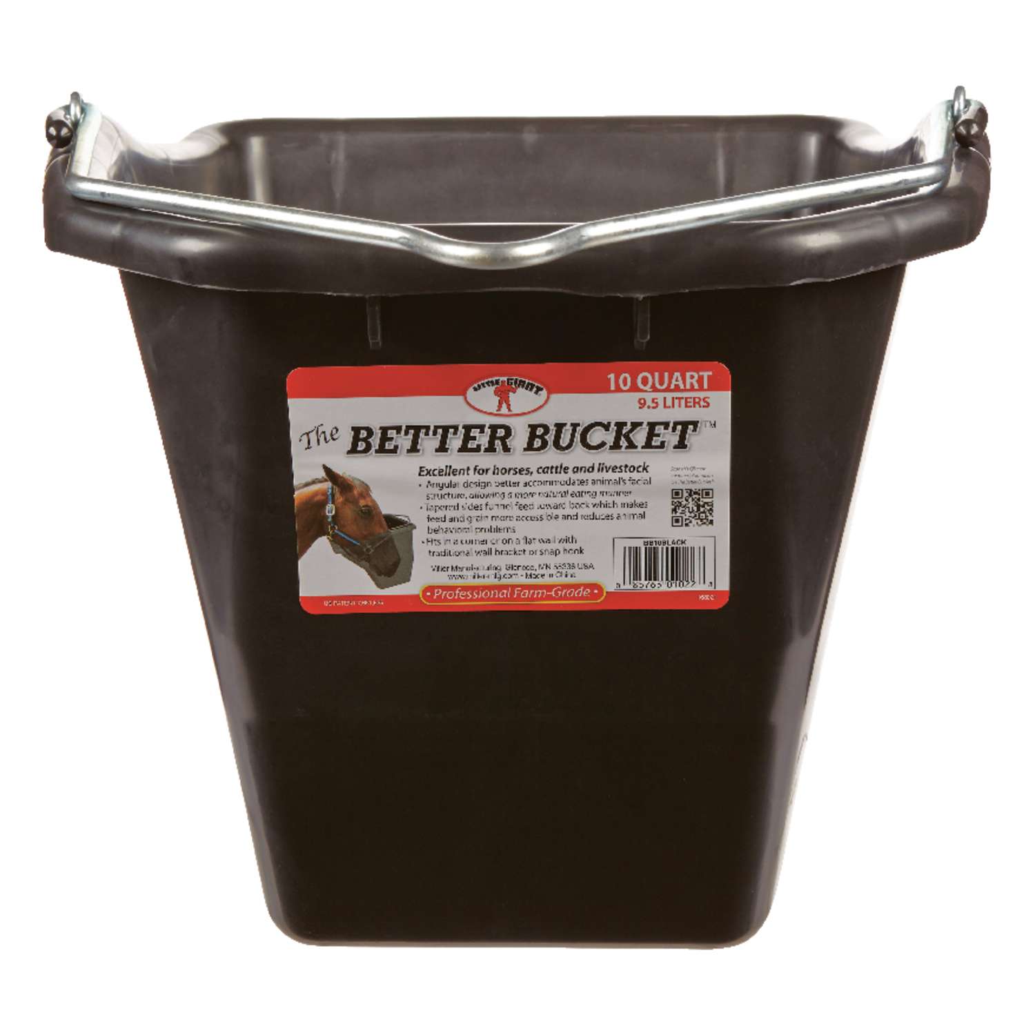 Black Little Giant 10 Quart Plastic Flat Back Livestock Feed Bucket 4 Pack 