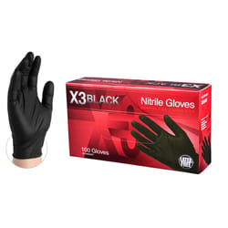X3 Nitrile Disposable Gloves Large Black Powder Free 100 pk