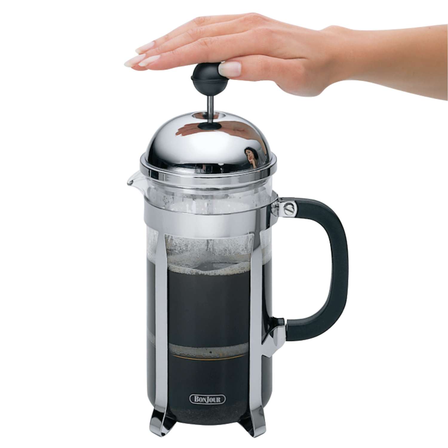 BonJour Battery-Powered Black Stainless Steel Milk Frother with