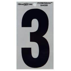 HILLMAN 5 in. Reflective Black Vinyl  Self-Adhesive Number 3 1 pc