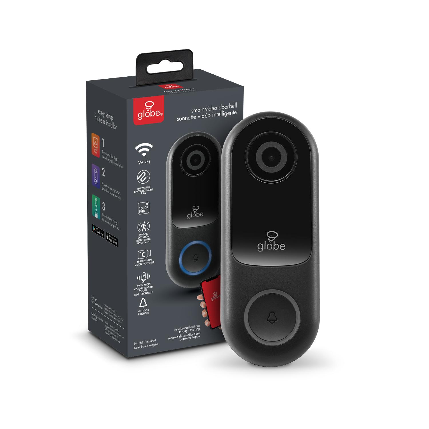 Globe Electric Wi-Fi Smart Home Black/Gray ABS/Polycarbonate Wired Smart-Enabled Video Doorbell Sansujyuku sansujyuku.com