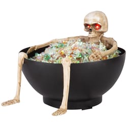 Gemmy Red 7.68 in. LED Candy Bowl Grabbing Skeleton Halloween Decor
