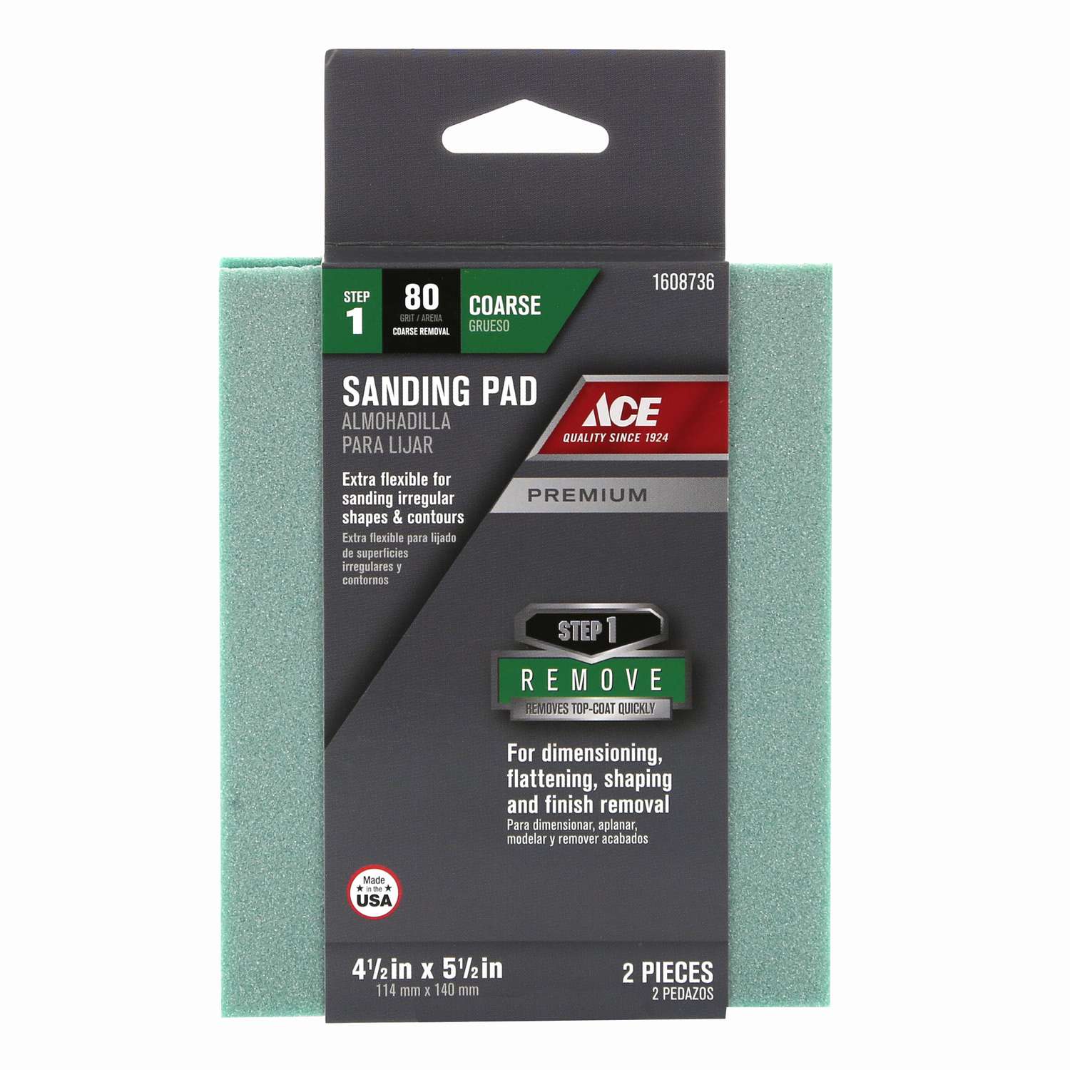 Ace Premium 5 in. L x 41/2 in. W x .2 in. 80 Grit Coarse Sanding