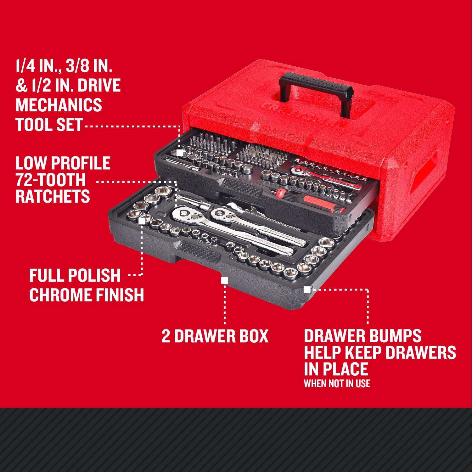 Craftsman 256-Piece SAE Mechanic's Tool Set with 1/4, 3/8, and 1/2 Inch Drives