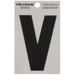 Hillman 3 in. Reflective Black Vinyl Self-Adhesive Letter V 1 pc