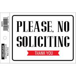 HILLMAN English White No Soliciting Decal 4 in. H X 6 in. W