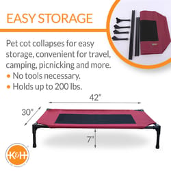 K&H Pet Prodcuts Red Denier Fabric Elevated Pet Bed 7 in. H X 30 in. W X 42 in. L