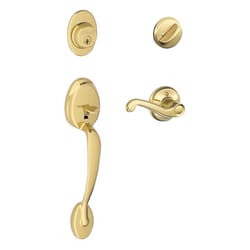 Schlage Plymouth, Flair Bright Brass Entry Handleset 1-3/4 in.