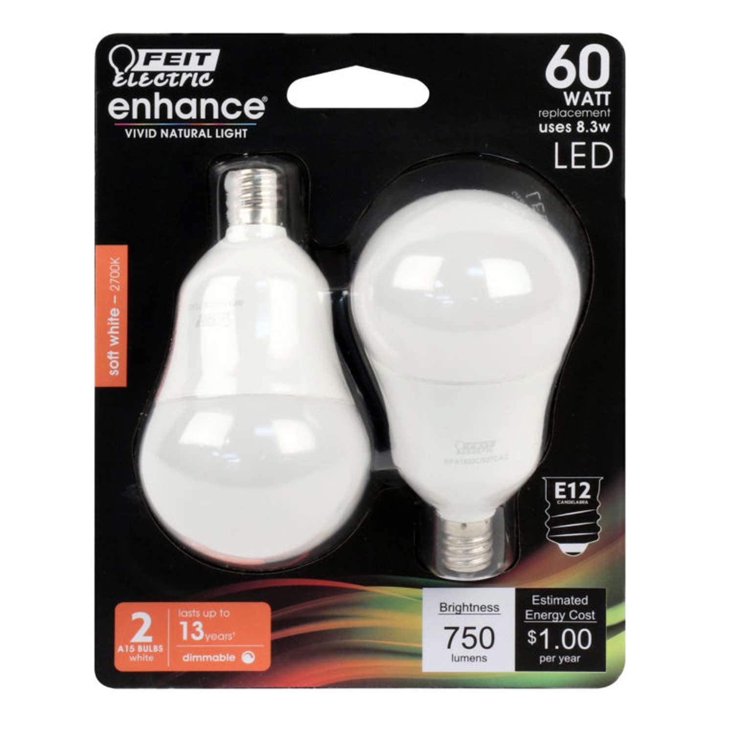 Feit Electric Enhance A15 E12 (Candelabra) LED Bulb Soft White 60 Watt