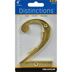 HILLMAN Distinctions 4 in. Gold Zinc Die-Cast Screw-On Number 2 1 pc