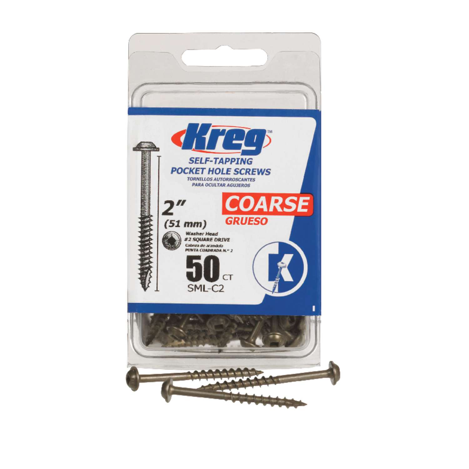 Kreg No. 8 x 2 in. L Square ZincPlated PocketHole Screw 50 pk Ace