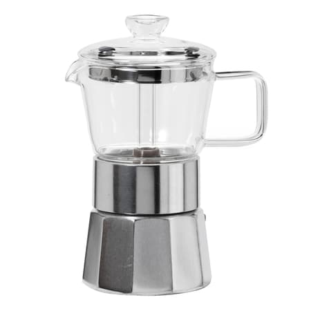 OGGI 4 oz Clear/Silver Borosilicate Glass Moka Espresso Pot Tea