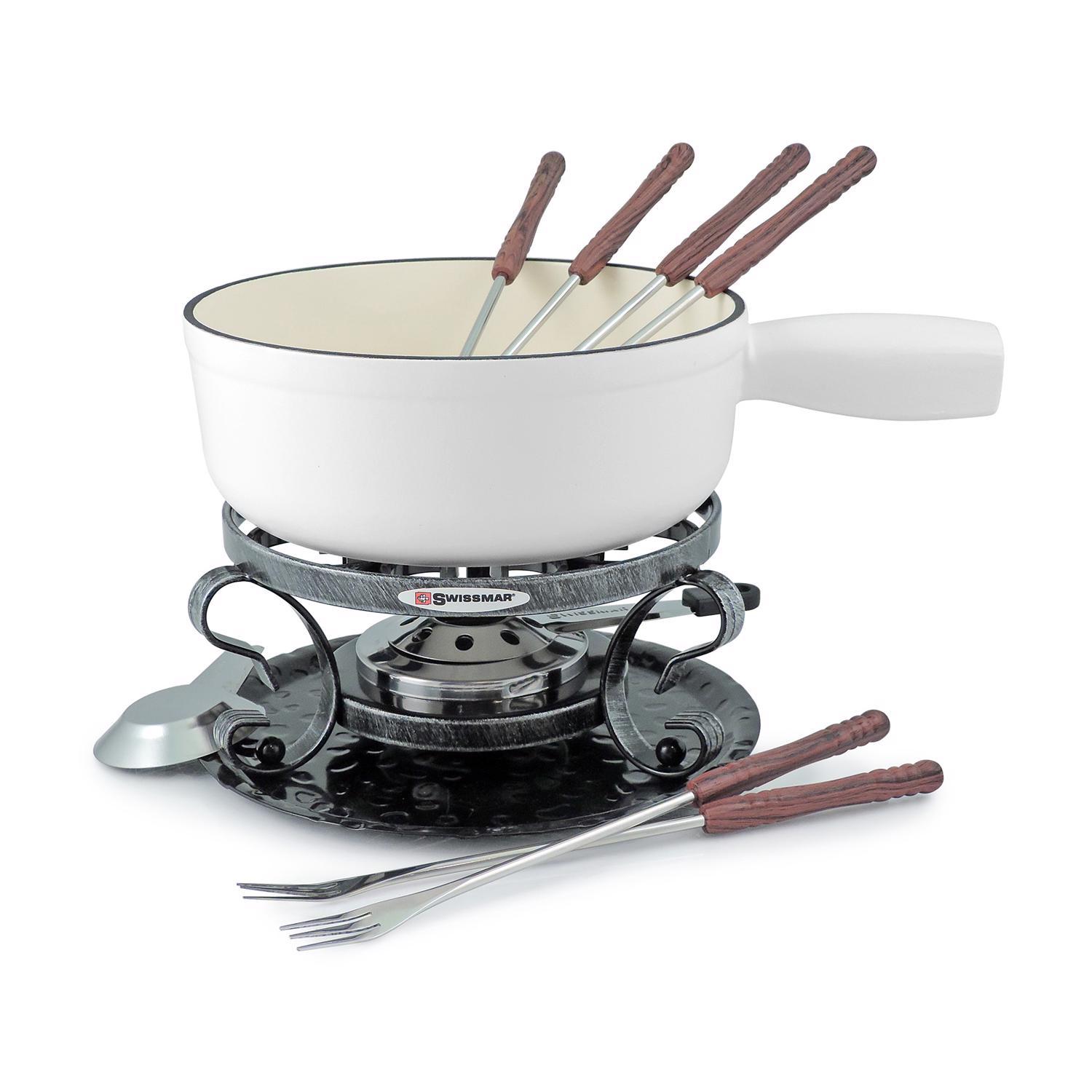 Matte Swissmar Lugano White 2 qt Cast Iron Fondue Set Sansujyuku sansujyuku.com