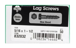 Hillman 5/16 in. X 1-1/2 in. L Hex Stainless Steel Lag Screw 50 pk