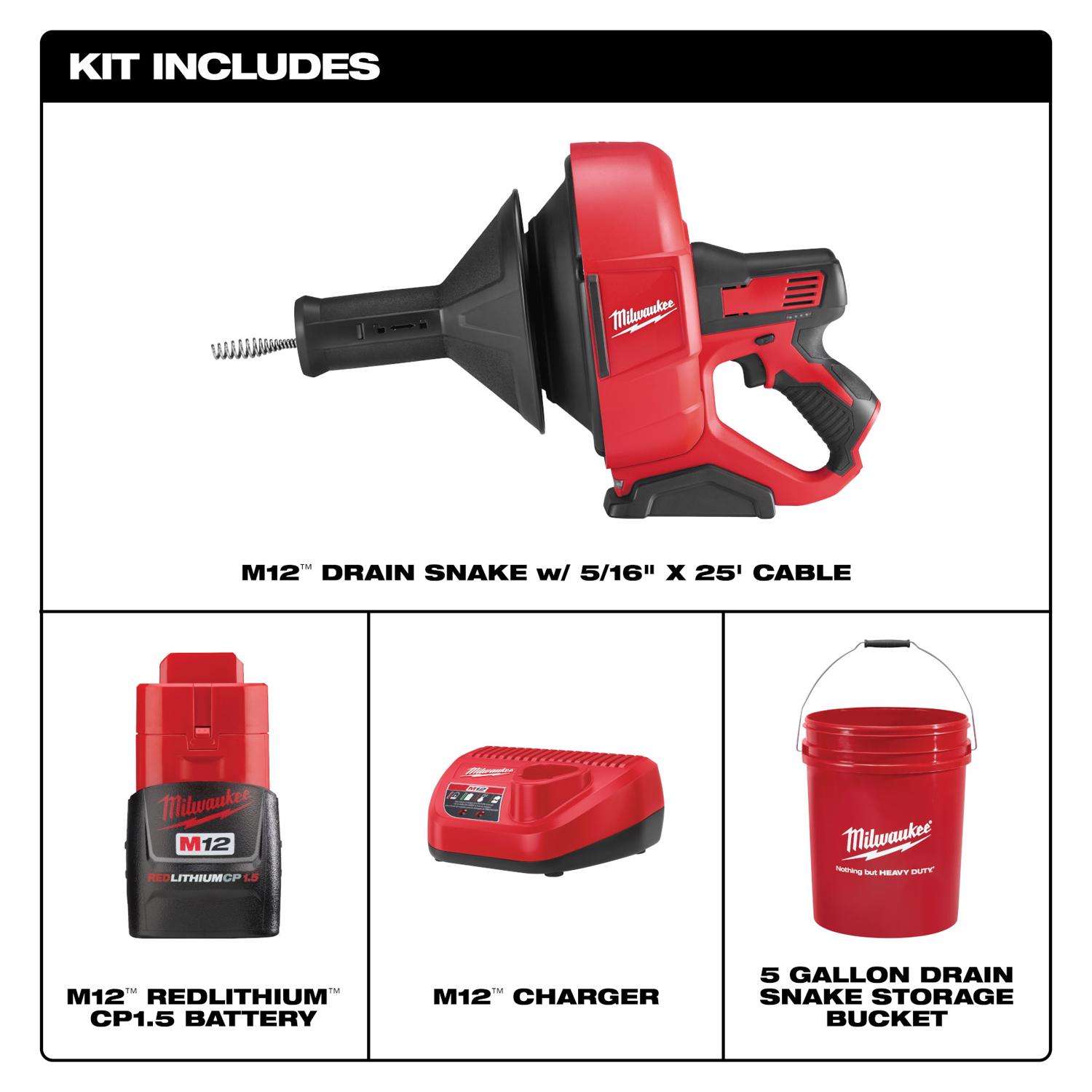 Milwaukee M12 Trap Snake 12-Volt Lithium-Ion Cordless 6 ft. Toilet