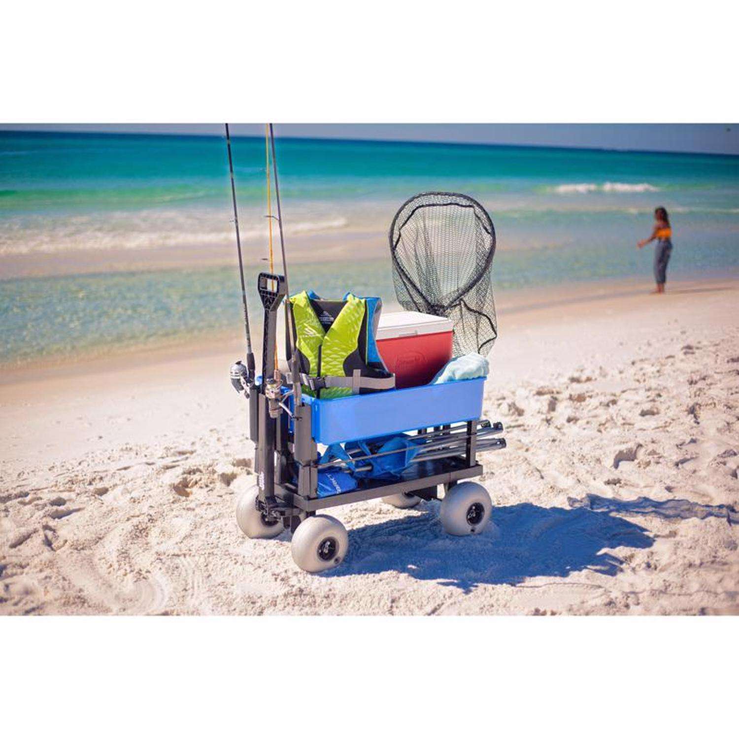  Wefrib Beach Fishing Cart, Outdoor Fishing Rolling Wheel Wagon, Fishing  Cart withTwo Wheels, Beach Cart with 3 Rod Holes for Fishing, Camping  (Blue) : Patio, Lawn & Garden