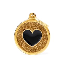 MyFamily Shine Black/Gold Glitter Circle Heart Metal Dog Pet Tags Large