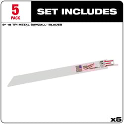 Milwaukee Sawzall 9 in. Bi-Metal Double Duty Upgrade Reciprocating Saw Blade 18 TPI 5 pk