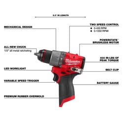 Milwaukee M12 FUEL 1/2 in. Brushless Cordless Hammer Drill Tool Only