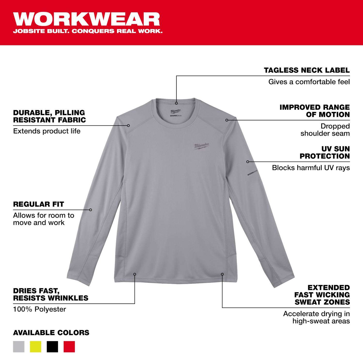 Milwaukee L Long Sleeve Unisex Crew Neck Gray Shirt - Ace Hardware