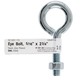 Hampton 5/16 in. X 2-3/4 in. L Zinc-Plated Steel Eyebolt Nut Included