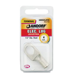 Jandorf 4 Ga. Uninsulated Wire Electrical Lug Silver 1 pk