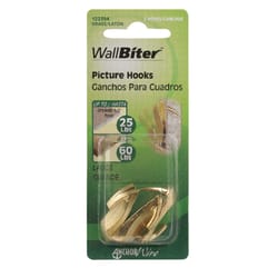Hillman WallBiter Brass-Plated Silver Large Picture Hook 60 lb 3 pk