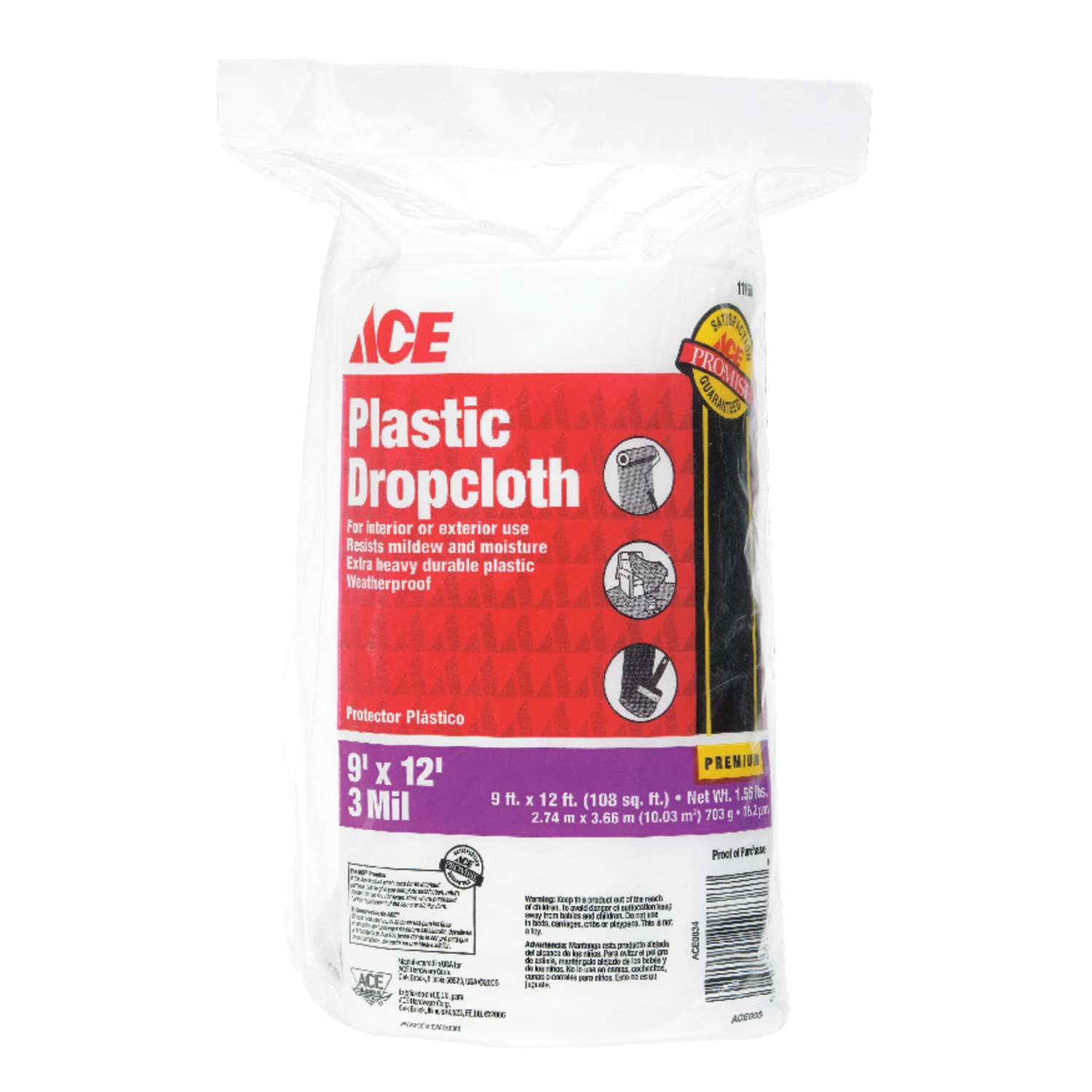 ACE 9 ft. W x 12 ft. L x 3 mil Plastic Drop Cloth 1 pk Ace Hardware