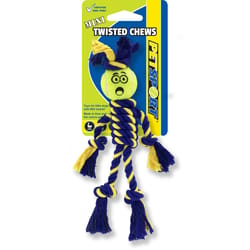 Petsport Twisted Chews Blue/Yellow Cotton Braided Rasta Man Tug Toy Mini 1 pc