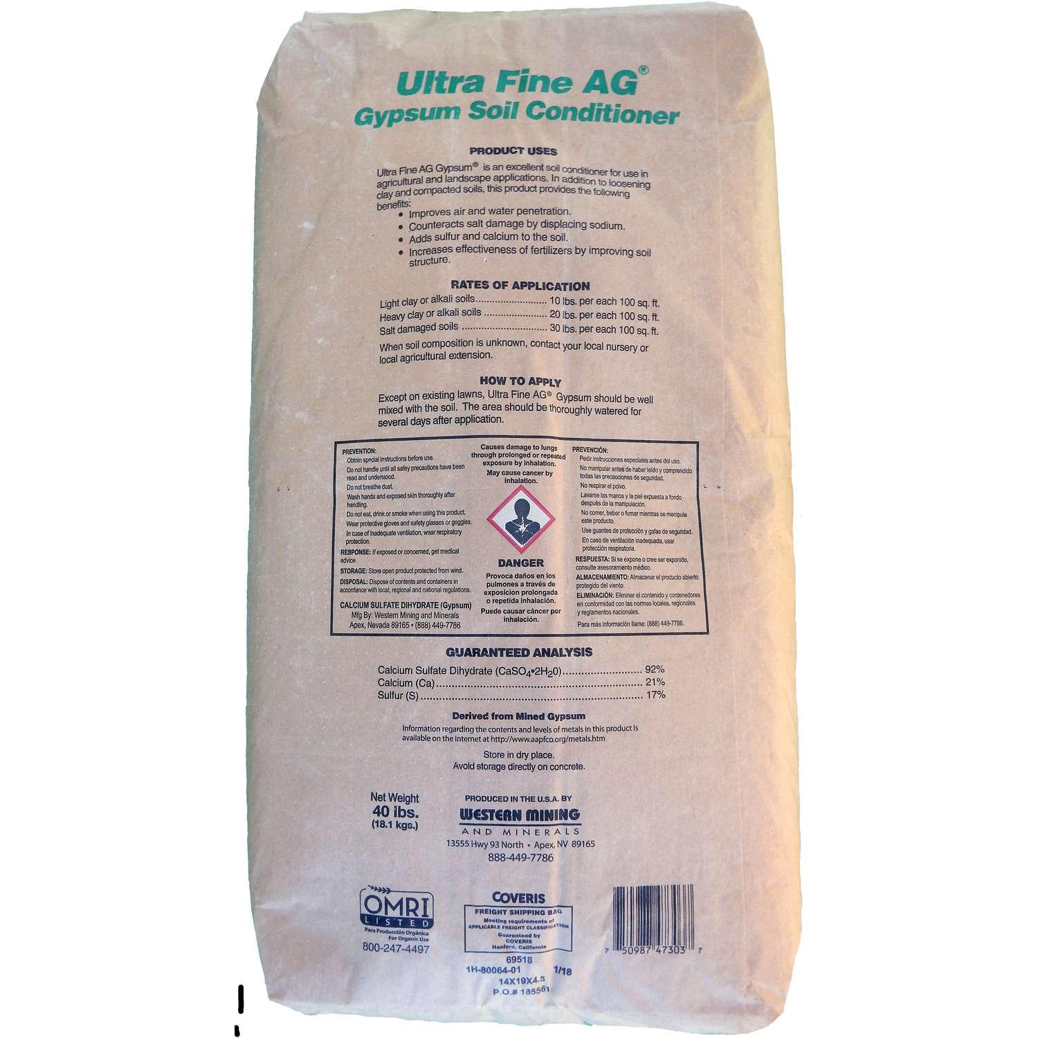Western Mining and Minerals Organic Lawn and Garden Gypsum 40 lb Western Mining and Minerals Organic Lawn and Garden Gypsum 40 lb