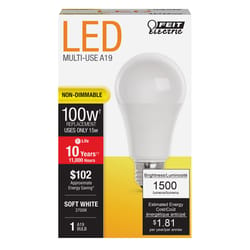Feit LED A19 E26 (Medium) LED Bulb Soft White 100 Watt Equivalence 1 pk
