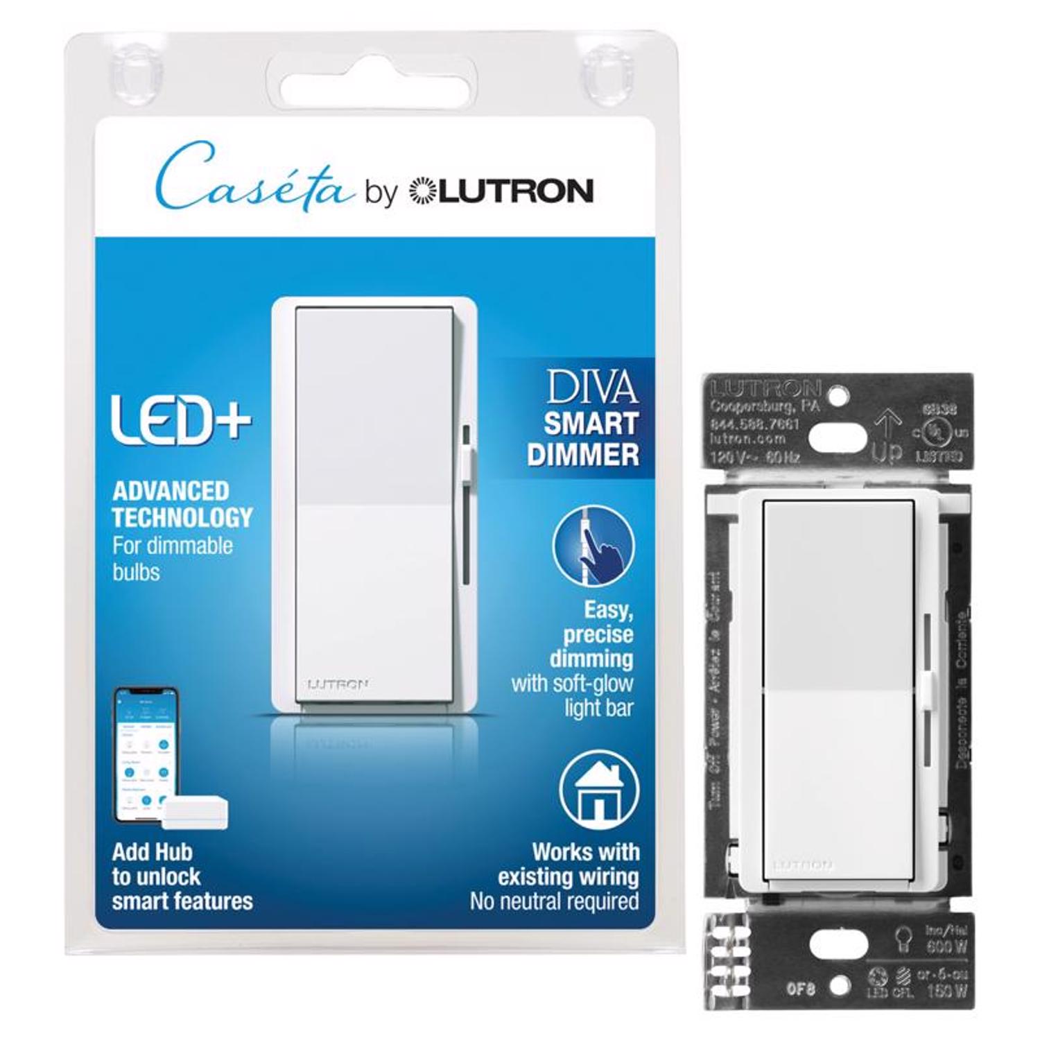Photos - Household Switch Lutron Caseta Diva White 150 W Toggle Smart-Enabled Dimmer Switch 1 pk DVR 