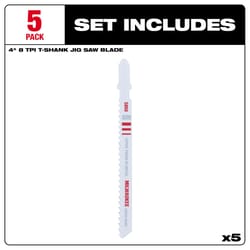 Milwaukee 4 in. Bi-Metal T-Shank Non-ferrous metal cutting Jig Saw Blade 8 TPI 5 pk