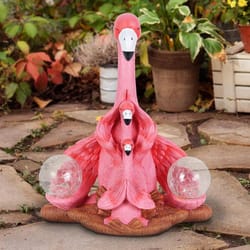 Exhart WindyWings Pink Resin 11.5 in. H Three Flamingos in Lotus with Crackle Balls Statue