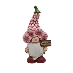 Luxe Light Decor Multicolored Polyresin 18 in. H Gnome w/Multi Pink Flower Hat and Sign Statue