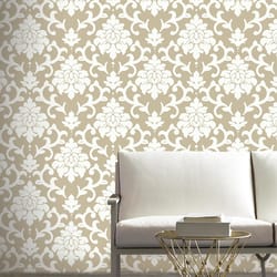 RoomMates 20.5 in. W X 16.5 ft. L Damask Gold Vinyl Peel and Stick Wallpaper