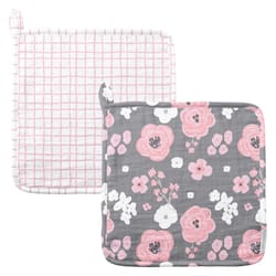 Stephen Joseph Multicolored Cotton Charcoal Flower Muslin Washcloth Set 2 pc